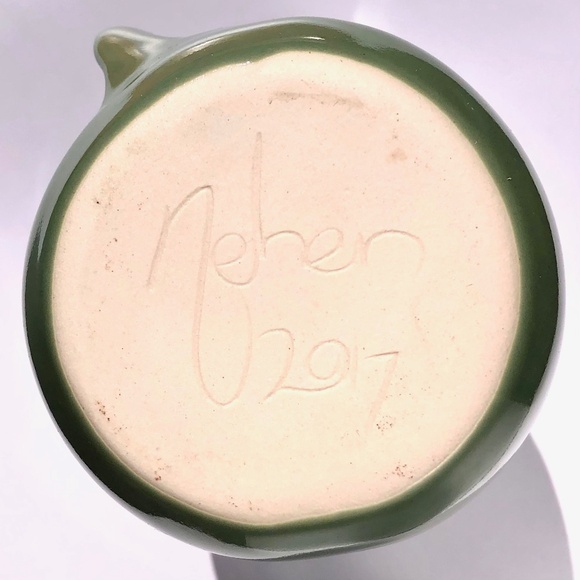 Left Handed Mug Neher Signed Pottery Green Blue Drip Glossy Glaze 2017 Tall Cup - Picture 15 of 15